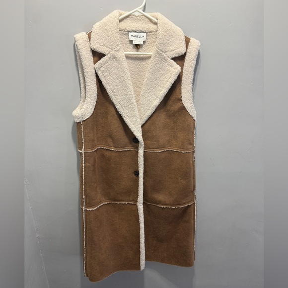 MARELLA Faux Suede & Shearling Long Vest - Brown & Cream - Designer - Picture 4 of 9